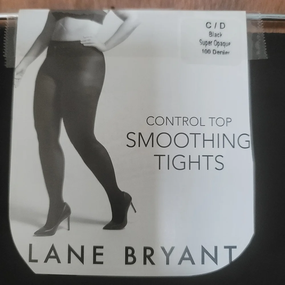 Lane Bryant black control top smoothing tights super opaque denier 100